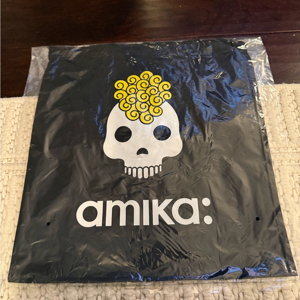 Amika Black Tote with Skull and Yellow Accents